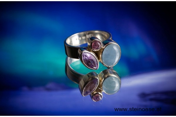 Ring 'Aquamarin + Amethyst + Turmalin'  Gr.57